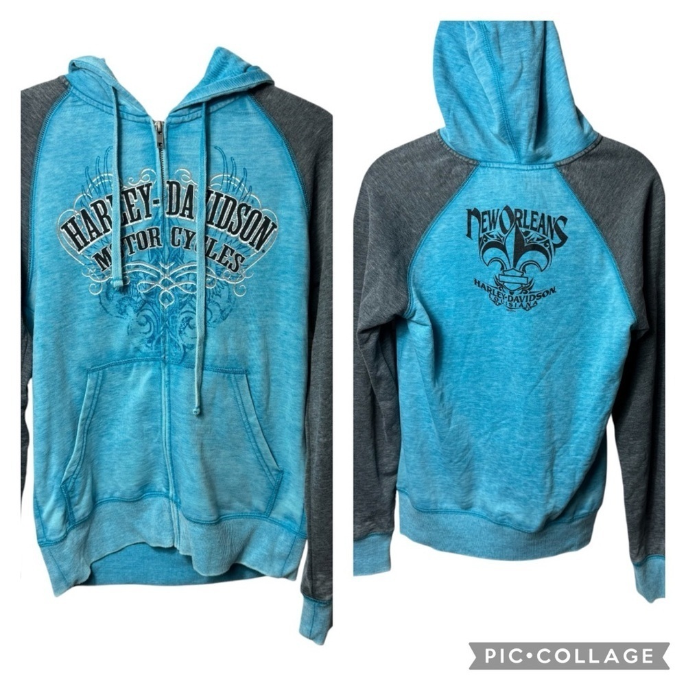 NWT Harley-Davidson New Orleans Distressed Zipper Hoodie Small